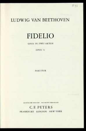 Fidelio : Oper in 2 Akten : opus 72