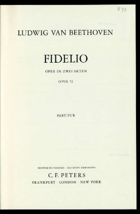 Fidelio : Oper in 2 Akten : opus 72