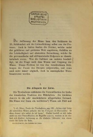 Die Doktrin der Liebe bei den italiänischen Lyrikern des 13. Jahrhunderts