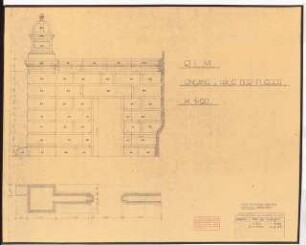 Reichsluftfahrtministerium, Berlin: Verbindungsbau, Grenzmauer am »Haus der Flieger« (Eingang): Ansicht, Grundriss 1:20