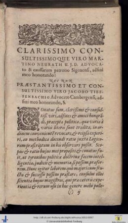 Clarissimo consultissimoque viro Martino Neurath…