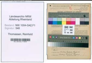 Entnazifizierung Reinhold Thomassen , geb. 03.05.1911 (Schlosser)