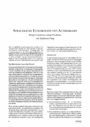Sprachliche Integration von Aussiedlern : einige Ergebnisse, einige Probleme