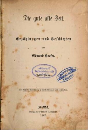 Die gute alte Zeit : Erzählungen und Geschichten von Edmund Hoefer, 3