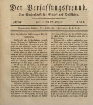 № 52. Cassel, den 29. Oktober 1831.