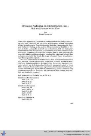 Breisgauer Archivalien im österreichischen Haus-, Hof- und Staatsarchiv zu Wien.