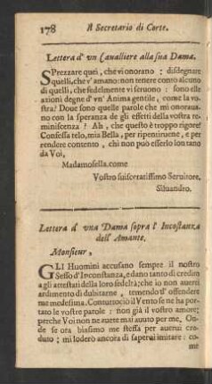 Lettera d' una Dama sopra l' Incostanza dell' Amante.