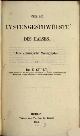 Über die Cystengeschwülste des Halses : eine chirurgische Monographie