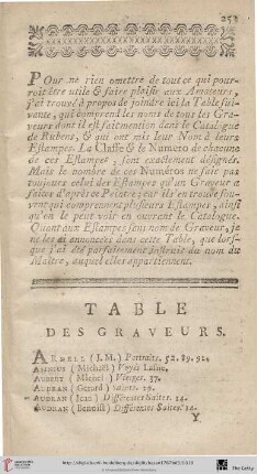Table des graveurs