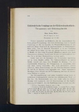 Elektrolytische Vorgänge an der Elektrodenoberfläche. Überspannung und Elektrokapillarität.