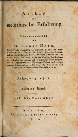 Archiv für medizinische Erfahrung. [22]. 1811