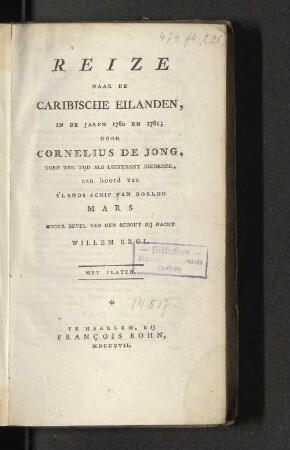 Reize naar de Caribische Eilanden, in den jaren 1780 en 1781