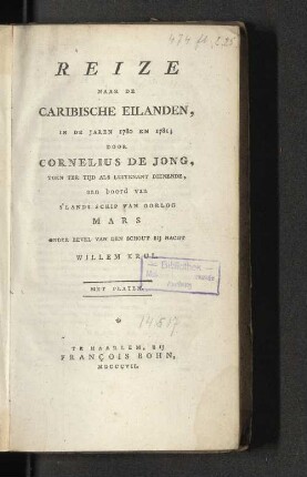 Reize naar de Caribische Eilanden, in den jaren 1780 en 1781