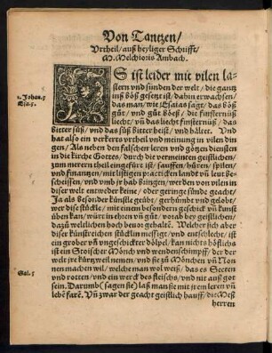 Von Tantzen/ Urtheil/ auß heyliger Schrifft/ M. Melchioris Ambach.