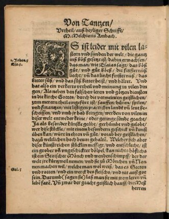 Von Tantzen/ Urtheil/ auß heyliger Schrifft/ M. Melchioris Ambach.