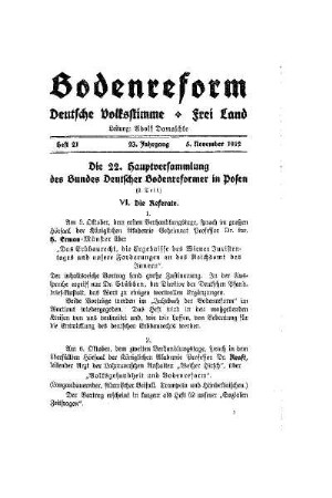 Die 22. Bundesversammlung des Bundes Deutscher Bodenreformer in Posen : (Fortsetzung)