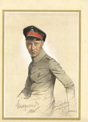Kronprinz Wilhelm von Preußen, sitzend in Uniform, Mütze mit Orden pour le mérite, Brustbild