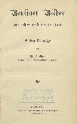 Berliner Bilder aus alter und neuer Zeit : sieben Vorträge