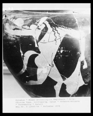 Griechische Vase, rotfigurig, Satyr