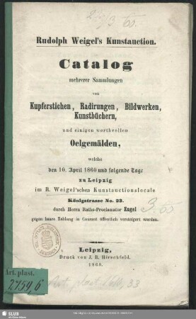 1860, 10.April: Rudolph Weigel's Kunst-Auction