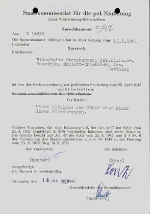 Steinberger, Wilhelmine