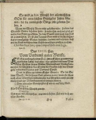 Das XVIII. Cap. Vom Verdienst guter Wercke.