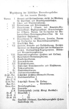 Bezeichnung der städtischen Verwaltungsstellen für den inneren Verkehr