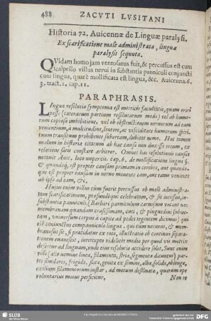 Historia 72. Auicennae de Linguae paralysi