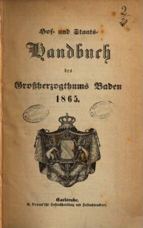 Hof- und Staats-Handbuch des Grossherzogthums Baden, 1865