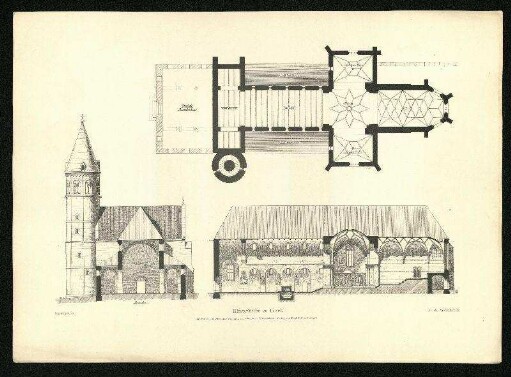 Klosterkirche zu Lorch. Ansichten und Grundriss.
