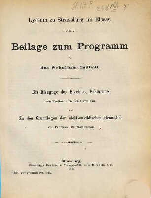 Programm : des Schuljahres .... 1890/91