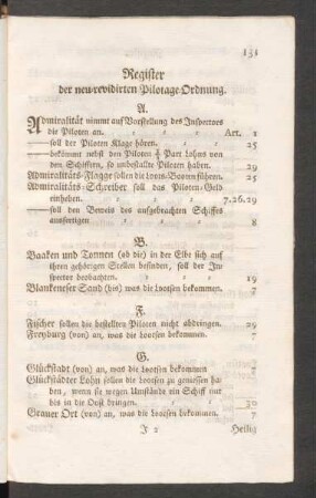 Register der neu-revidirten Pilotage-Ordnung.