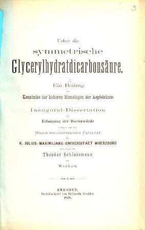 Über die symmetrische Glycerylhydratdikarbonsäure