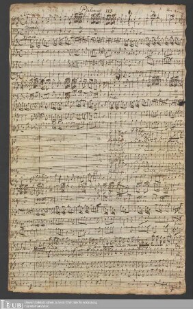 Ms. Ff. Mus. 399 - Psalmus CXIII. : Halleluja, Laudate servi Domini : C. A. T. B., 2 clarini, tympano, 2 violini, 2 oboe, 1 viola, violoncello et organo