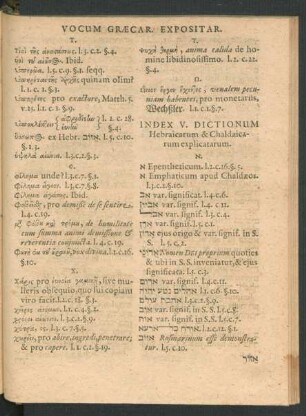 Index V. Dictionum Hebraicarum & Chaldaicarum