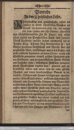 Vorrede An den Christlichen Leser