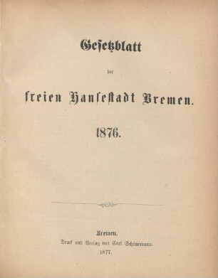 1876: Gesetzblatt der Freien Hansestadt Bremen