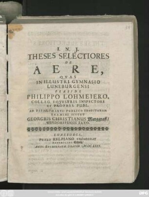 Theses Selectiores De Aere