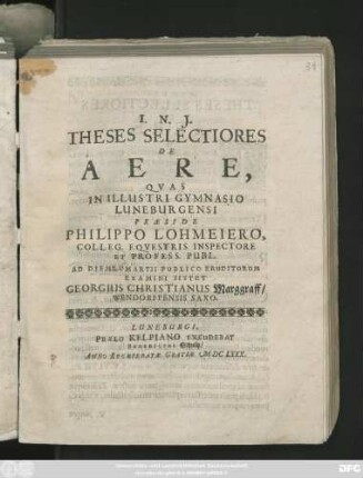 Theses Selectiores De Aere
