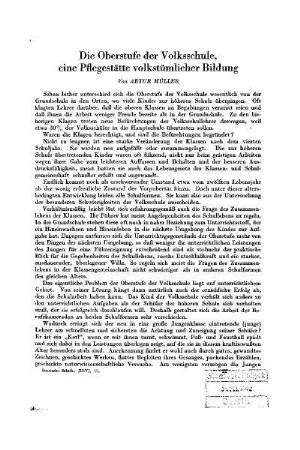 Die Oberstufe der Volksschule, eine Pflegestätte volkstümlicher Bildung