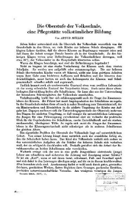 Die Oberstufe der Volksschule, eine Pflegestätte volkstümlicher Bildung