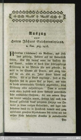 Auszug aus Herrn Jöchers Gelehrtenlexicon. 2. Tom. pag. 1416