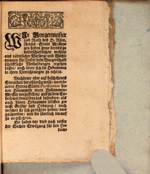 Des Heiligen Römischen Reichs-Stadt Memmingen erneuerte Gesaz und Ordnung betreffend den Hebammen-Meister und die Hebammen