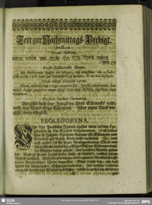 [Nachmittags-Predigt. Jer. II, 32]
