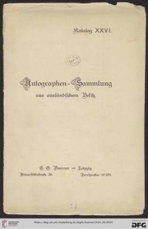 Nr. 26: Katalog: Autographen-Sammlung aus ausländischem Besitz