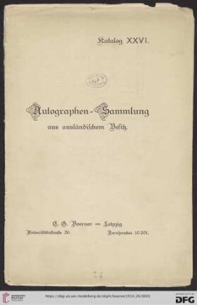 Nr. 26: Katalog: Autographen-Sammlung aus ausländischem Besitz