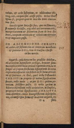 De Ascensione Christi ad coelos, et seßione eius ad dexteram maiestatis et potentiae Dei ...