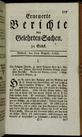 32 Stück. Rostock, den 7ten August, 1766