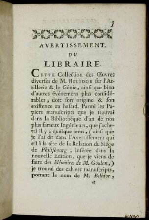 Avertissement du Libraire.