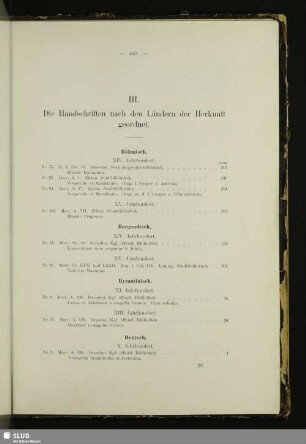 III. Die Handschriften nach den Ländern der Herkunft geordnet